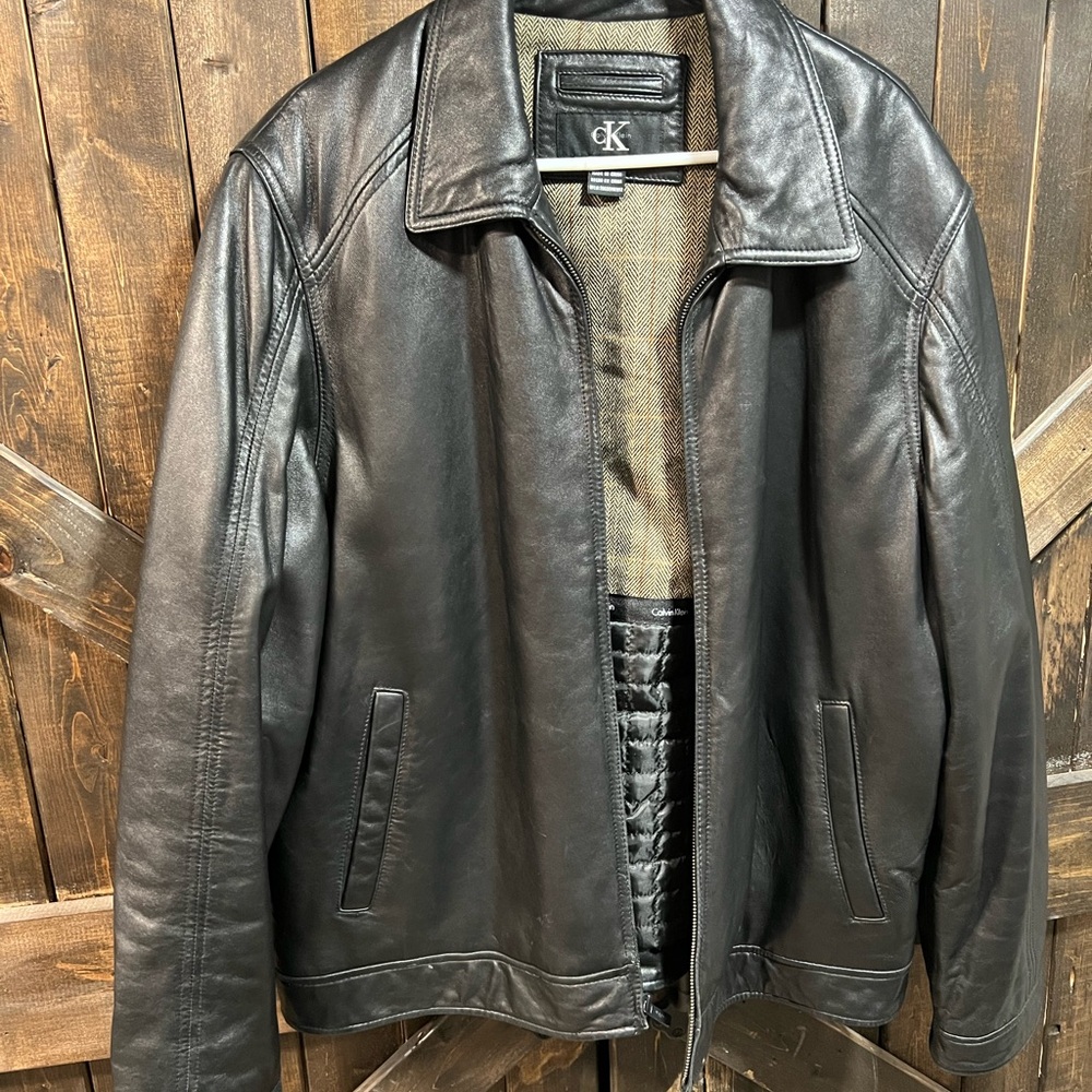 Calvin Klein Leather Jacket Size XL Lamb Plaid Interior